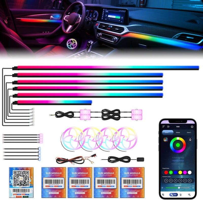 WEBUPAR New Version Dreamcolor Acrylic Car Interior Lights 22 in 1 RGB LED Strip Lights APP Control Zoned Control System 252 Color Modes DIY Fiber Optic Ambient Lighting Kits Music Car Neon Lights - Image 1